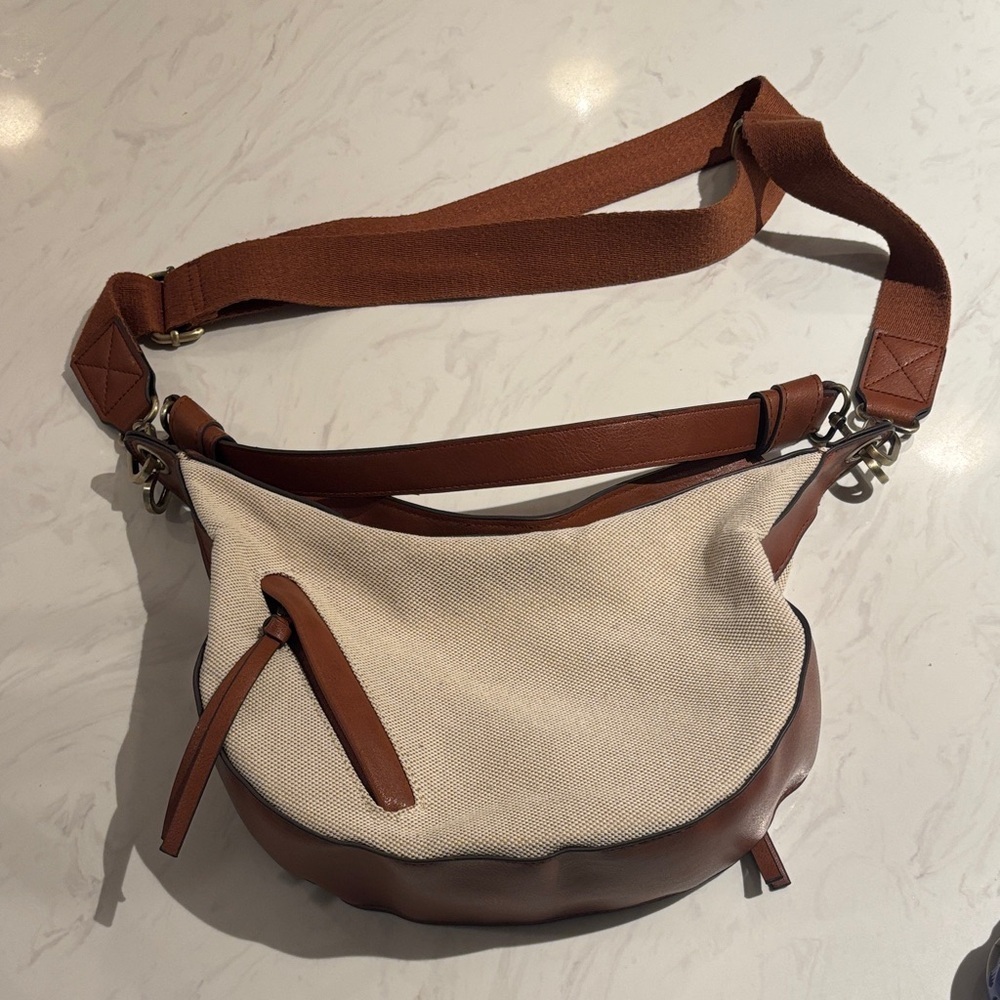 Canvas and Cognac Mini Crossbody Bag